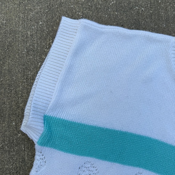 Vintage Striped Sweater white peach teal Coastal Grandma  medium Separate Scene - Picture 6 of 6